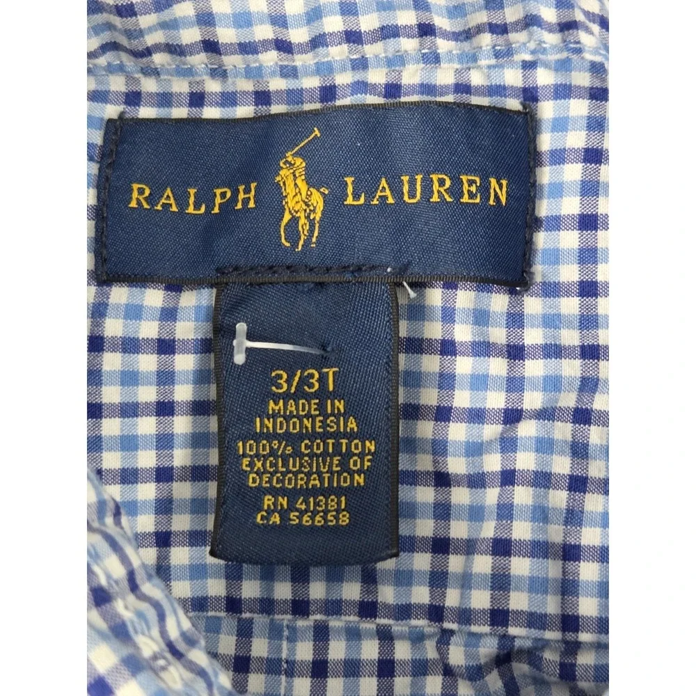 Polo‎ Ralph Lauren Button Up Shirt Boys 3T Blue White Gingham Check Preppy Logo